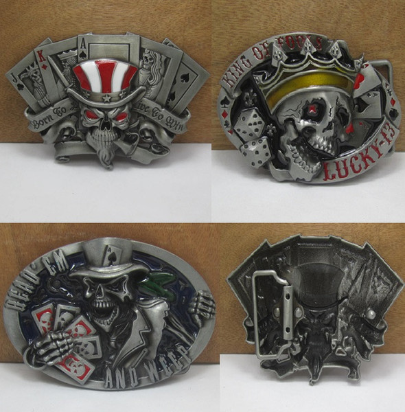 Wholesale Retail Skull Belt Buckle Dice Skull Tattoo Poker Casino Belt Buckle 3 Styles Free Shipping