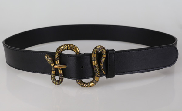 Hot selling new Mens womens black belt Genuine leather Business belts Pure color belt snake pattern buckle belt for gift