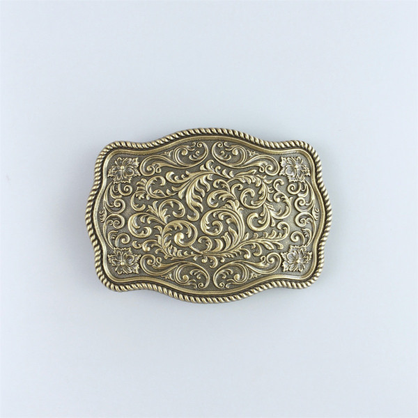 Men Belt Buckle New Classic Vintage Bronze Plated Western Flower Pattern Rectangle Belt Buckle