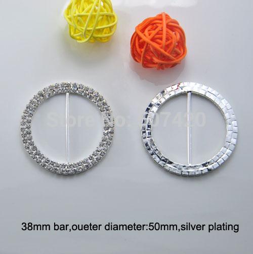 (L0014-38mm) 50pcs/Lot ,free shipping round Crystal Rhinestone Buckle in Silver 2Rows 50mm diameter, wedding chair buckle