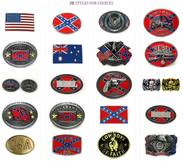 28 styles Confederate Southern South Rebel Dixie Flag CSA Skull Army Big Belt Buckle Buckles High Quality Free Shipping