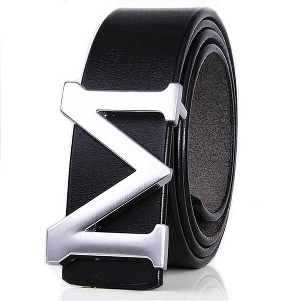 M Letter Men's Belt Leather Belts Male Smooth Buckle Business Casual First Layer Cowskin Cintos Ceinture designer belts Free Shipping