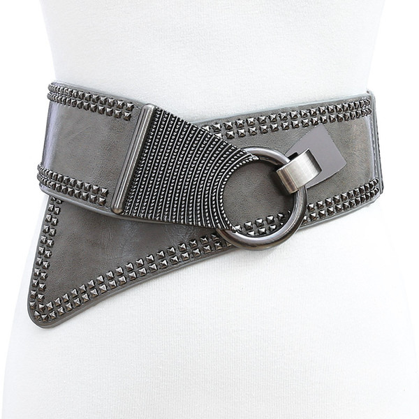 2018 Fashion Punk Rocker Wide Belts for Women Elastic Wide European Style Women Belts Metal Round Buckle