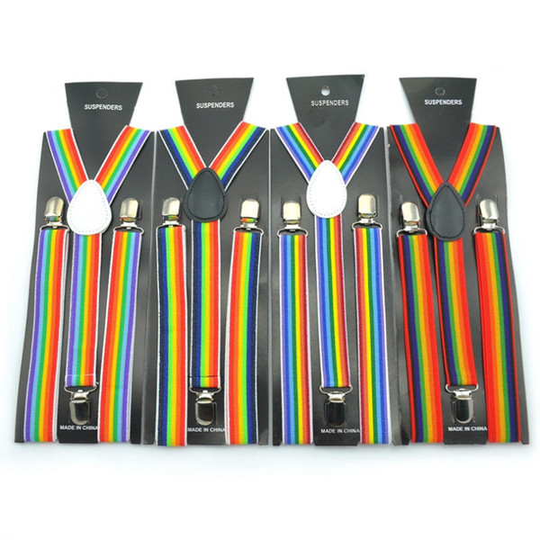 Adjustable adult strap seven male and female coloured Rainbow Striped ELASTIC SUSPENDERS