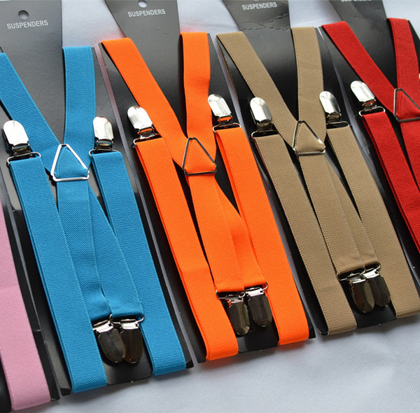 Fashion Suspenders 2.5*110CM Clip-on Longer version Elastic 4 clip Adjustable Braces 13 solid Colors For men Christmas gift