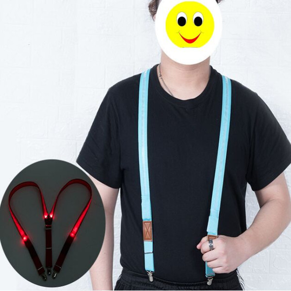 New luminous Suspenders 2.5*100CM LED Suspender Clip-on adult Elastic 4 clip Adjustable Braces 5 solid Colors For men Christmas gift