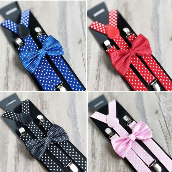 HOT Dot Suspenders Elastic Y-back + Bow Tie Set 7 colors for Adult men women Clip-on T-shirt Christmas gift Free shipping