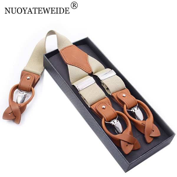 Suspenders Men Leather Alloy 6 Clips Braces Adjustable Men Suspenders Commercial Western Style Trousers Strap tirantes hombre