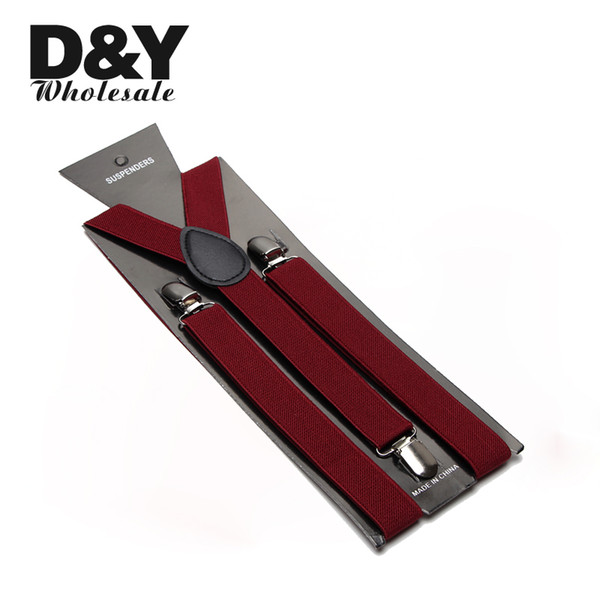 2015 Best Men 2.5cm wide ;Burgundy; color Unisex Clip-on Braces Elastic Slim Suspender Y- back Suspenders Wholesale & Retail