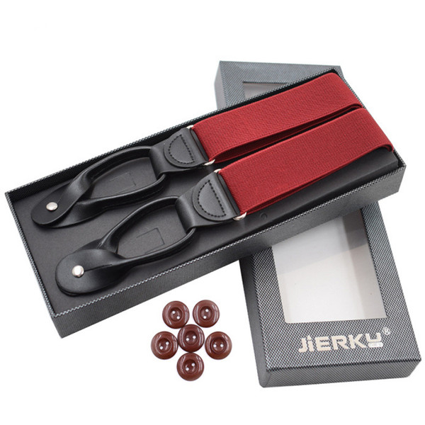 JIERKU Button Suspenders Man's Braces Black Leather Suspensorio Fashion Trousers Strap Father/Husband's Gift 3.5*120cm