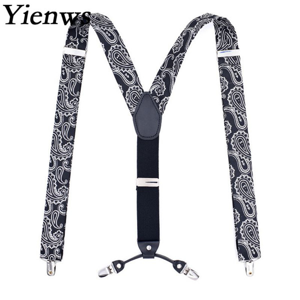 Mens Pants Suspenders 4 Clasp Elastic Jacquard Suspensorio Bretels Man Vintage Trousers Brace Strap for Tall YiA083