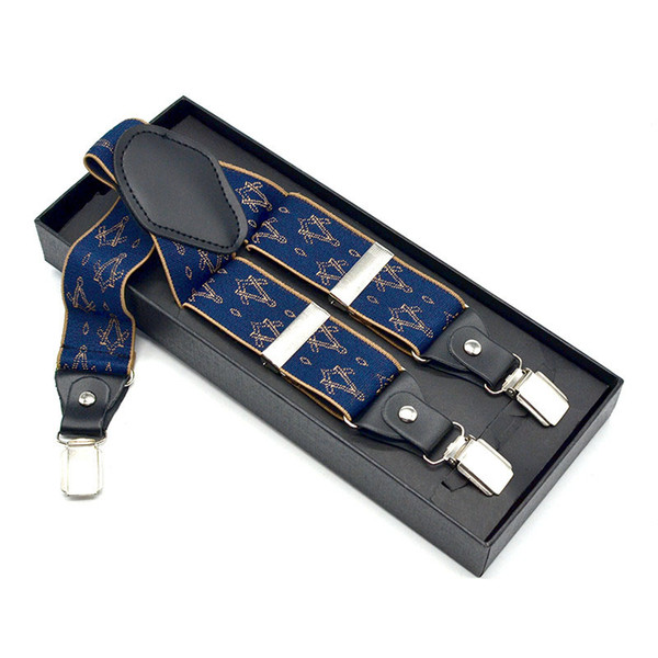 Suspenders for adult men 3.5 cm width 3 clips sliver metal black pu genuine leather 120 cm length long suspenders