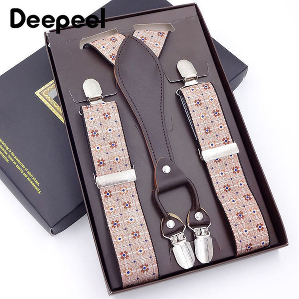 Deepeel 1pc 120cm Men's Suit Strap Suspenders 4 Clip Snaps Elastic Shoulder Strap Leather Suspenders DIY Prom Costume Decoration