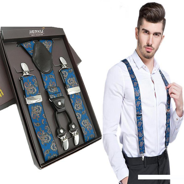 Man Suspenders Fashion Braces Adjustable 4 clips Leather Belt Strap Tirante Trousers Suspensorio Father Gifts Gift