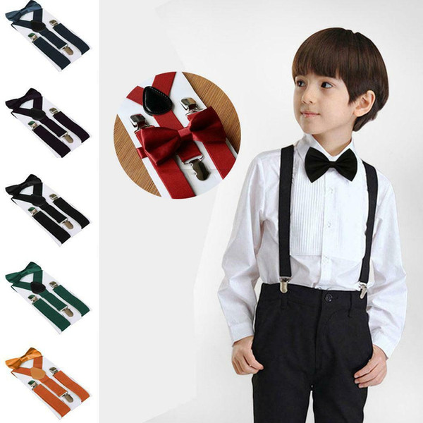 42 colors New Children Kids Boy Girls Clip-on Y Back Elastic Suspenders with Bow Tie Set Adjustable Braces gift