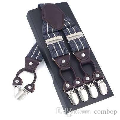 Fashion Suspenders leather alloy 6 clips Braces Male Vintage Casual suspensorio Trousers Strap Father Husband's Gift 3.5*120cm