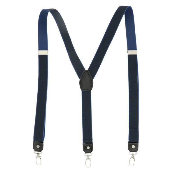 2.5cm Width Patched Color Solid Creative 3 Hooks Buckle Easy Use Suspender Strap Braces Black Leather Cowhide