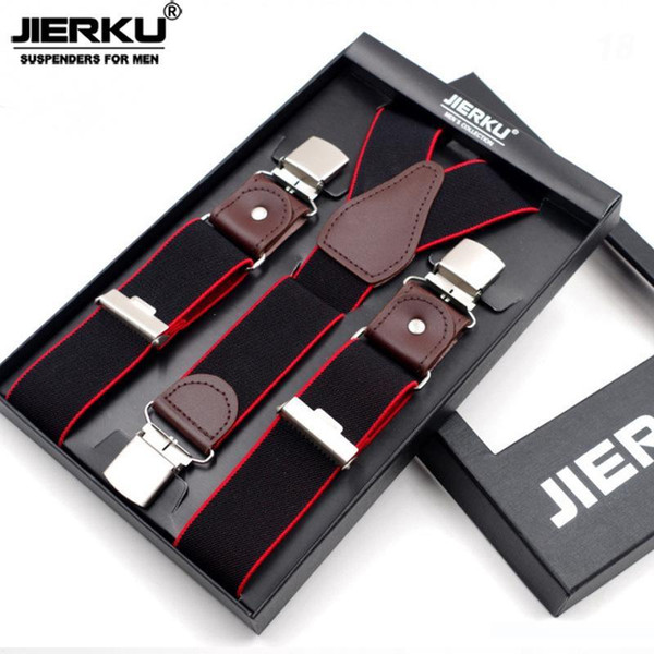 JIERKU Genuine Leather Suspenders Man's Braces 3Clips Suspensorio Fashion Trousers Strap Father Husband's Gift 3.5*120cm JK3C02