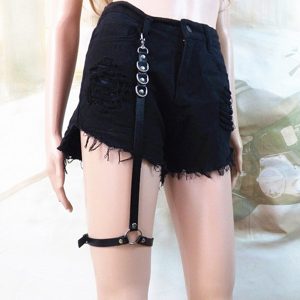 Sexy Harajuku Handmade Punk Rock Goth leather material garter belts leg ring suspenders