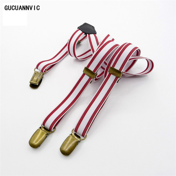 Original 1.5cm width of suspenders red stripe white women Suspenders Bronze clip and adjusting buckle antique GUCUANNVIC braces