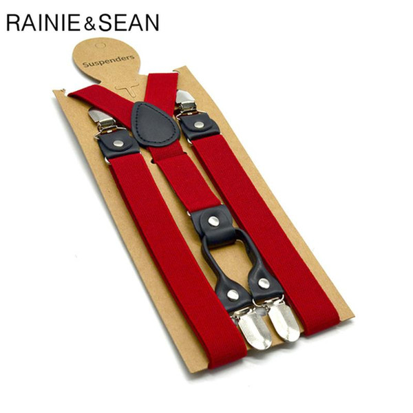 RAINIE SEAN Red Mens Suspenders Braces Solid Women Suspender Pants 120cm Trouser Braces 4 Clips Elastic Male Suspender Belt