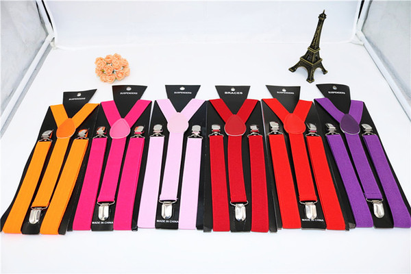 High Quality Candy Color Unisex Adjustable Pants Y-back Suspender Brace Elastic Clip-on Belt Adjustable Braces Suspenders 18 colour