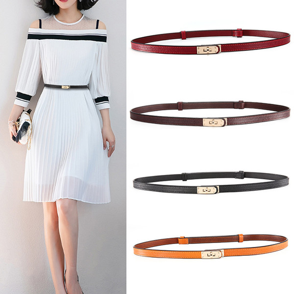 2019 fashion belt female spin buckle Genuine leather women dress waist chain thin belts