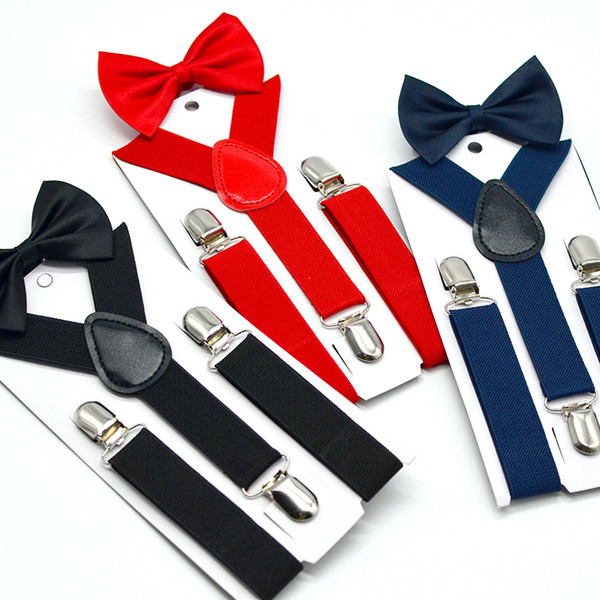 42 colors New Children Kids Boy Girls Clip-on Y Back Elastic Suspenders with Bow Tie Set Adjustable Braces gift