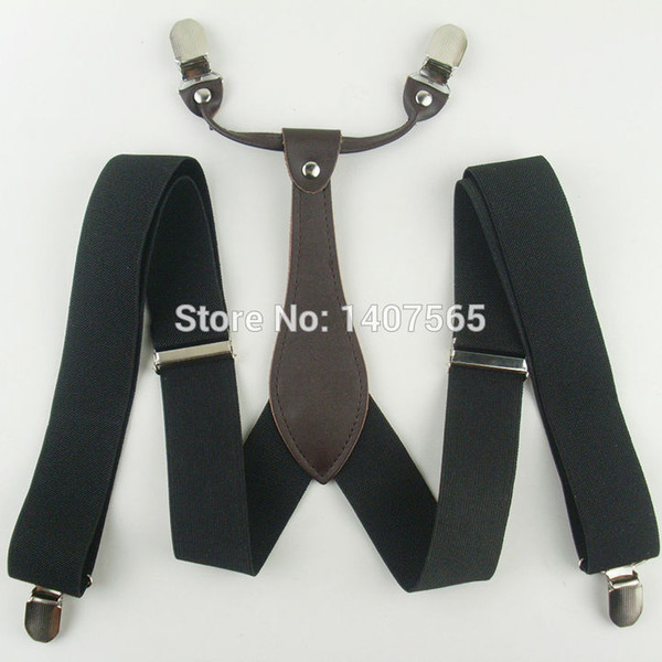 Wholesale-Free shipping Mens 3.5 cm width Adjustable Clip-on solid black suspenders 4 clip braces