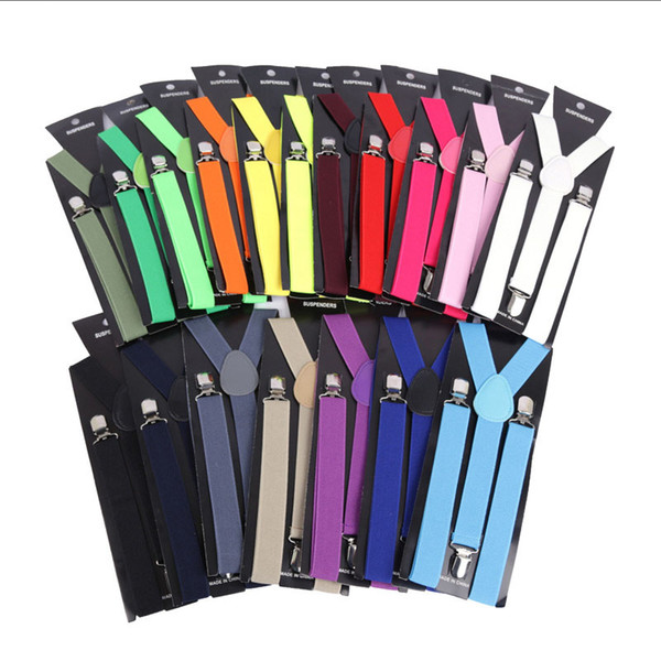 Fashion Women Men's Unisex Clip-on Braces Elastic Slim Suspender 1Inch Wide 20colors Adjustable Y-Back Suspenders Male Pants Jeans Braces