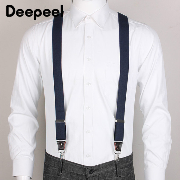 Deepeel 3.5cm*120cm Unisex Adult 4 Clip Hook Suspenders X Type Wild Sanp Buckles Suspenders Suit Trousers Adjustable Strap