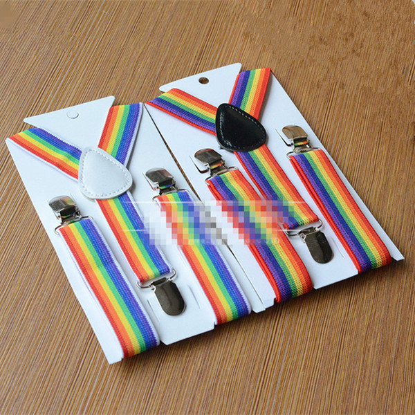 Wholesale-2016 New 25mm Rainbow Stripe Kids Suspenders Braces Kids 3 Clips Suspenders for Boys Grils Suspensorio Bretels