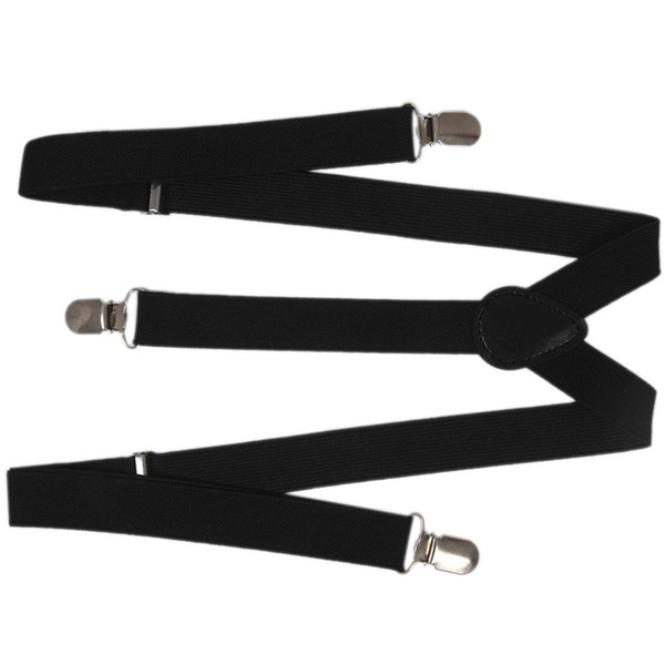 Lady Woman Adjustable Metal Clamp Elastic Suspenders Braces - Black