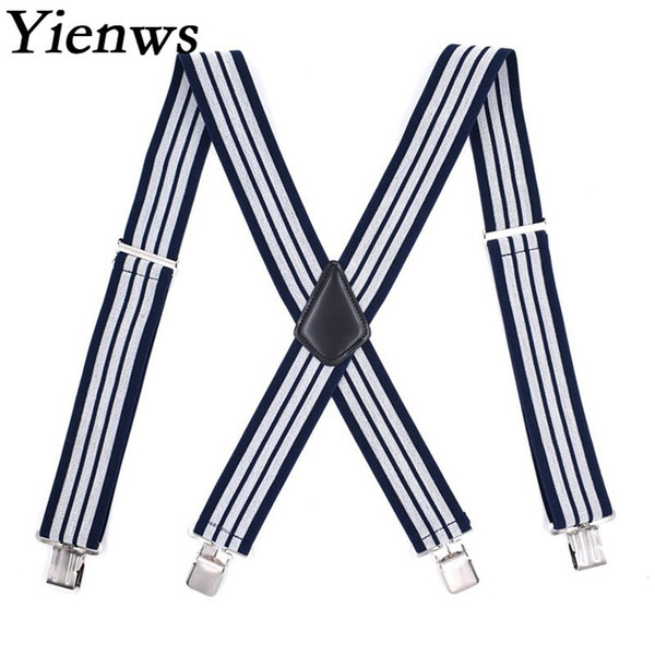 Navy White Striped Suspenders for Men Heavy Duty 5CM Widen Suspenders Man X-Sharp 4 Clip Pants Brace Strap 120CM YiA051