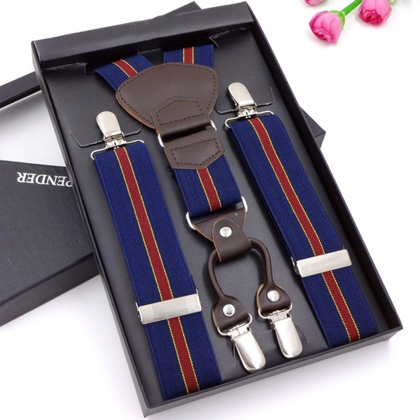 3.5cm Adult Mens Suspenders Solid Color 4 Clip-on Braces Elastic Adjustable Business Trousers Suspender With Gift Package