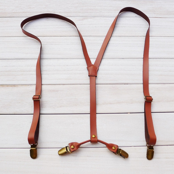 genuine leather suspender 4 clips length adjustable cowhide suspender free shipping