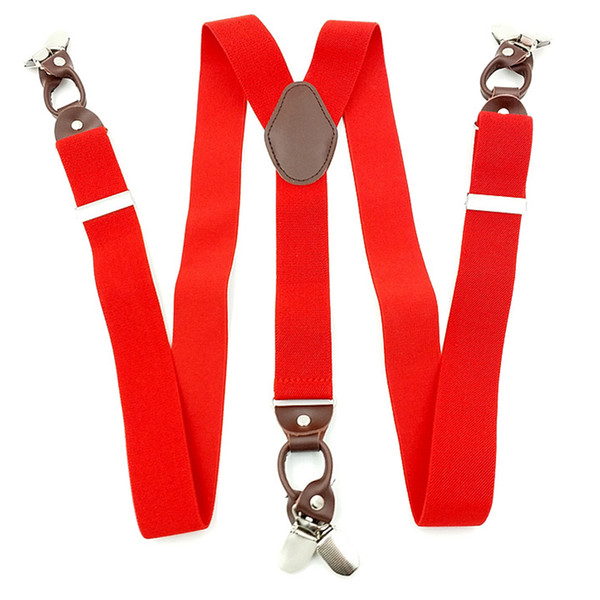 Male Vintage Casual Suspenders Commercial Western-style Trousers Man's Braces Strap Fashion Leather Alloy 6 Clips