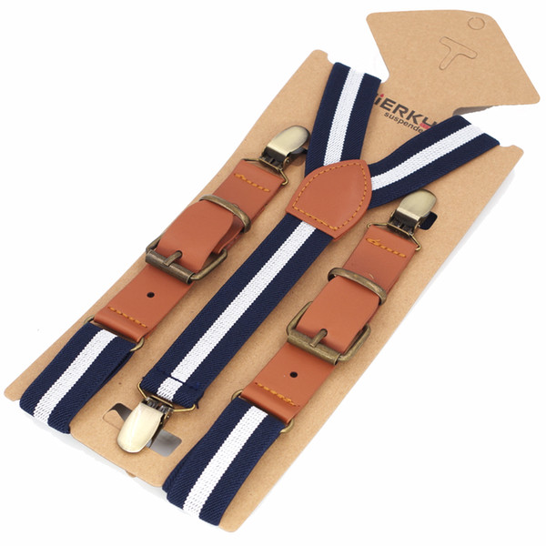 JIERKU Boy Suspenders Kid's Braces Baby Leather Suspenders 3Clips Bronze Suspensorio Fashion Trousers Strap 2.5*75cm