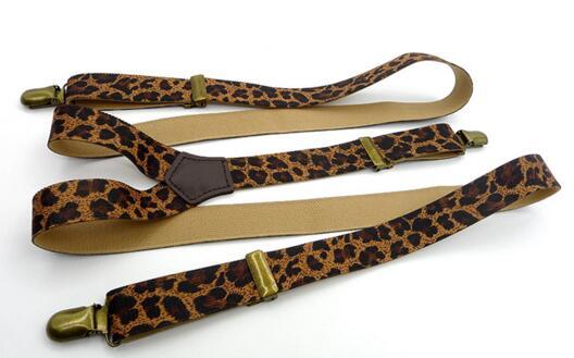 Retro strap leopard suspenders men and women straps bronze three clips elastic suspender