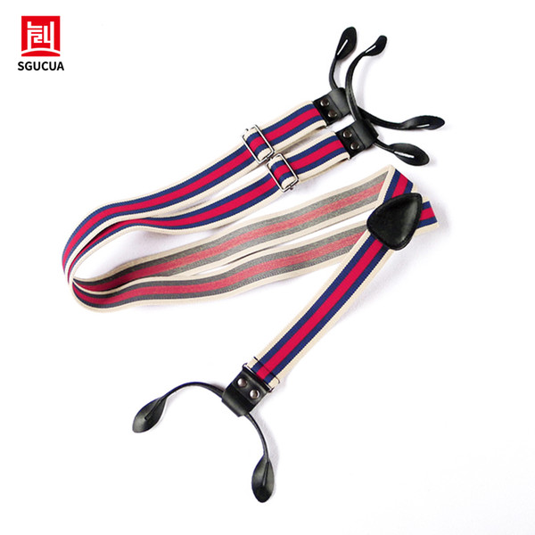 Striped buttons suspenders men Multi-color selection of red stripes and black stripes hanging suspender highlight personality