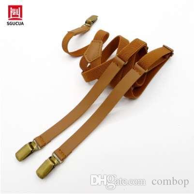 New personalit suspenders Leather and elastic links Vintage clip braces men 2 color options for black and brown suspenders women