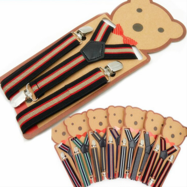 Child Striped Suspenders 2.5*65CM Elastic Y-back mix colors strap Adjustable braces for Clip-on Hallowmas Christmas gift free ship