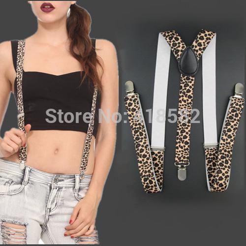 BD029--Fashion 2 Colors Women sexy Leopard print suspenders Adjustable elastic band 3 clips -on braces Retail free shipping