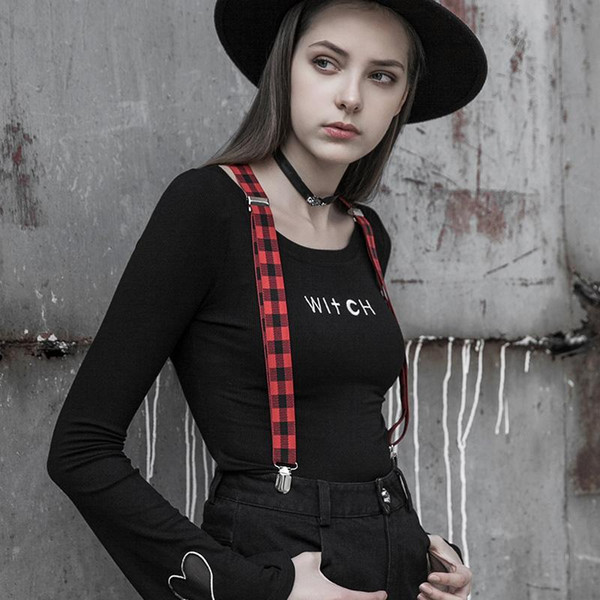 Punk Rave Women's Goth Plaid Shoulder Strap Suspender PS128BD