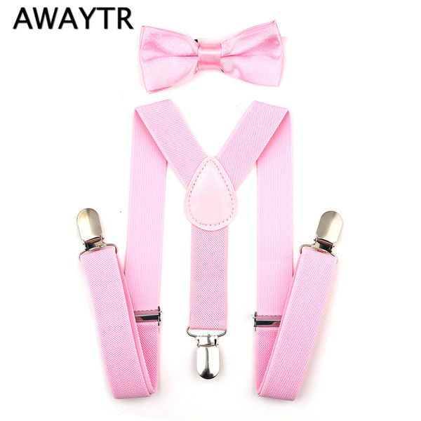 AWAYTR Baby Girls 3 Clips Pink Color Suspenders Set 2017 New Brand 2 Pcs Suspenders+Bow Tie Sets for Children's Day Gift