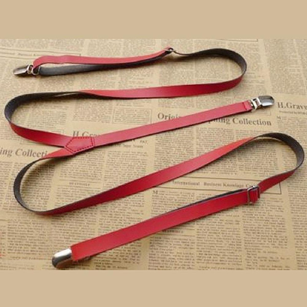 Wholesale-2016 hot sale fashion pure colorWomens Leather Suspenders Y-Back Retro Braces Clip-On 6 Colors