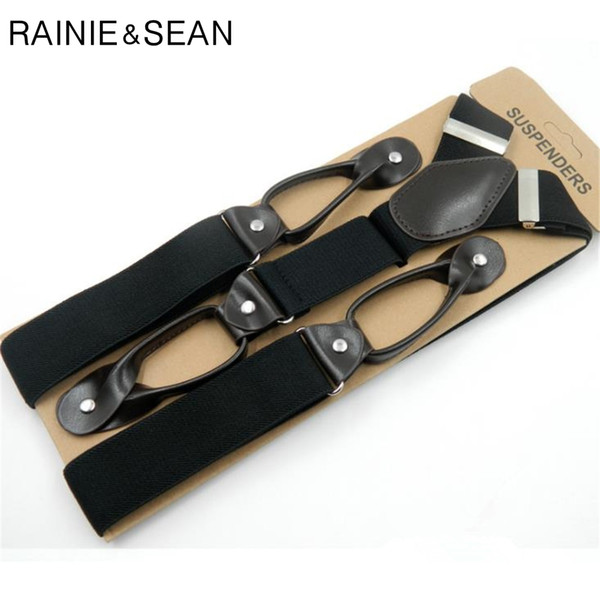 RAINIE SEAN Button Suspenders Men Solid Black Men'S Suspenders for shirt Vintage Pants Strap Mens Belt For Trouser 120 3.5cm