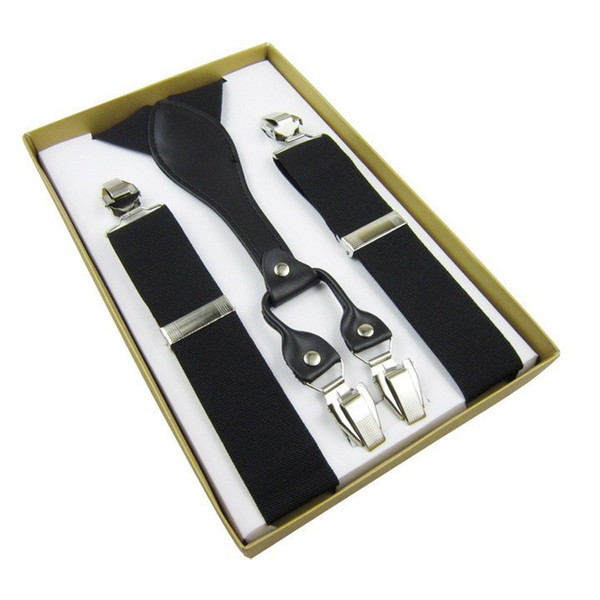 Wholesale-Free Shipping 2015 Hot Sale Mens 3.5 cm Width Adjustable Suspenders Four Clip-on Y-Back Solid Black Elastic Braces For Male