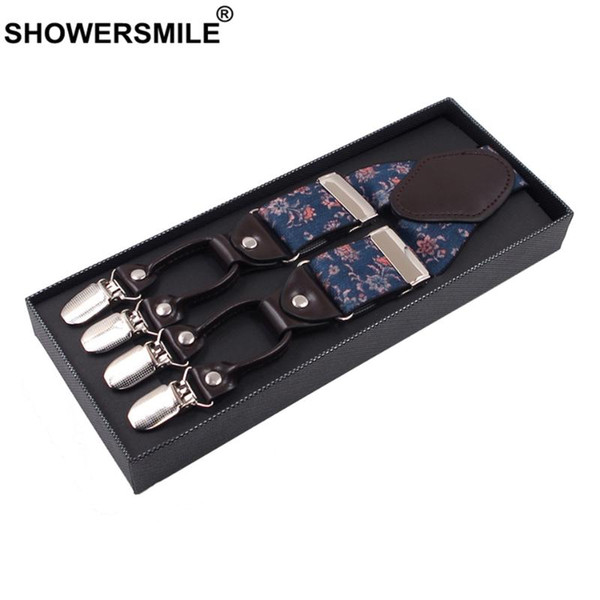 SHOWERSMILE Floral Suspenders Men Designer 3.5cm Luxury Mens Braces 6 Clips High End Quality Adjustable Y Back Male Pants Strap