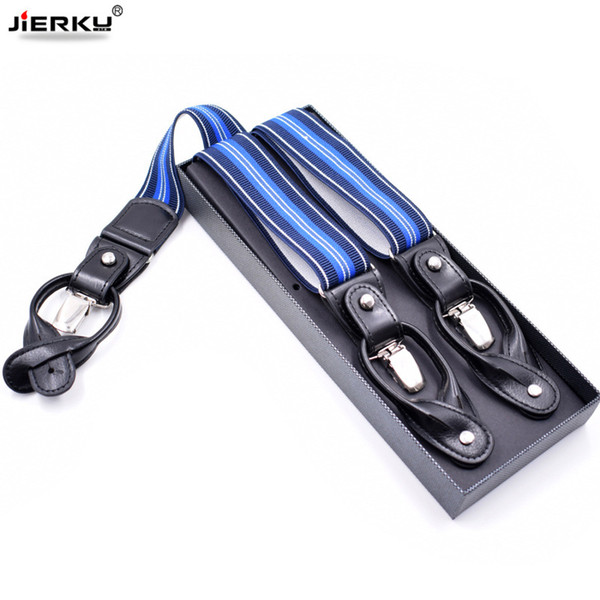 JIERKU Buttons Suspenders Man's Braces Leather Suspenders 3Clips Suspensorio Fashion Trousers Strap Father/Husband's Gift SY002